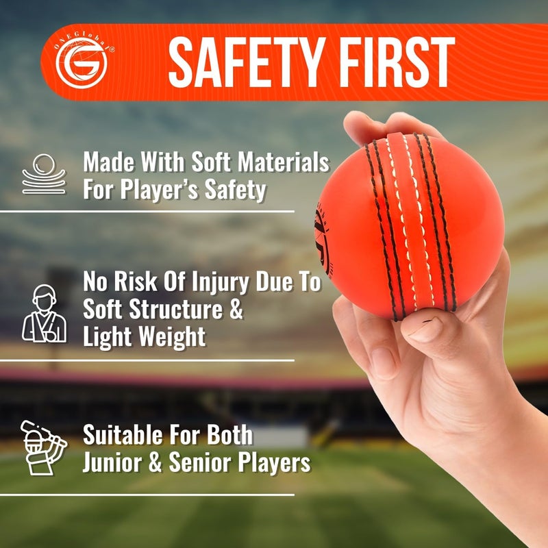 ONEGlobal Soft Rubber Cricket Ball for Practice | Outdoor & Indoor Practice Cricket Ball with Core & Stitched Seam | Realistic Feel, True Bounce & Swing for Practice, Honing Skills & Family Fun - Image 3
